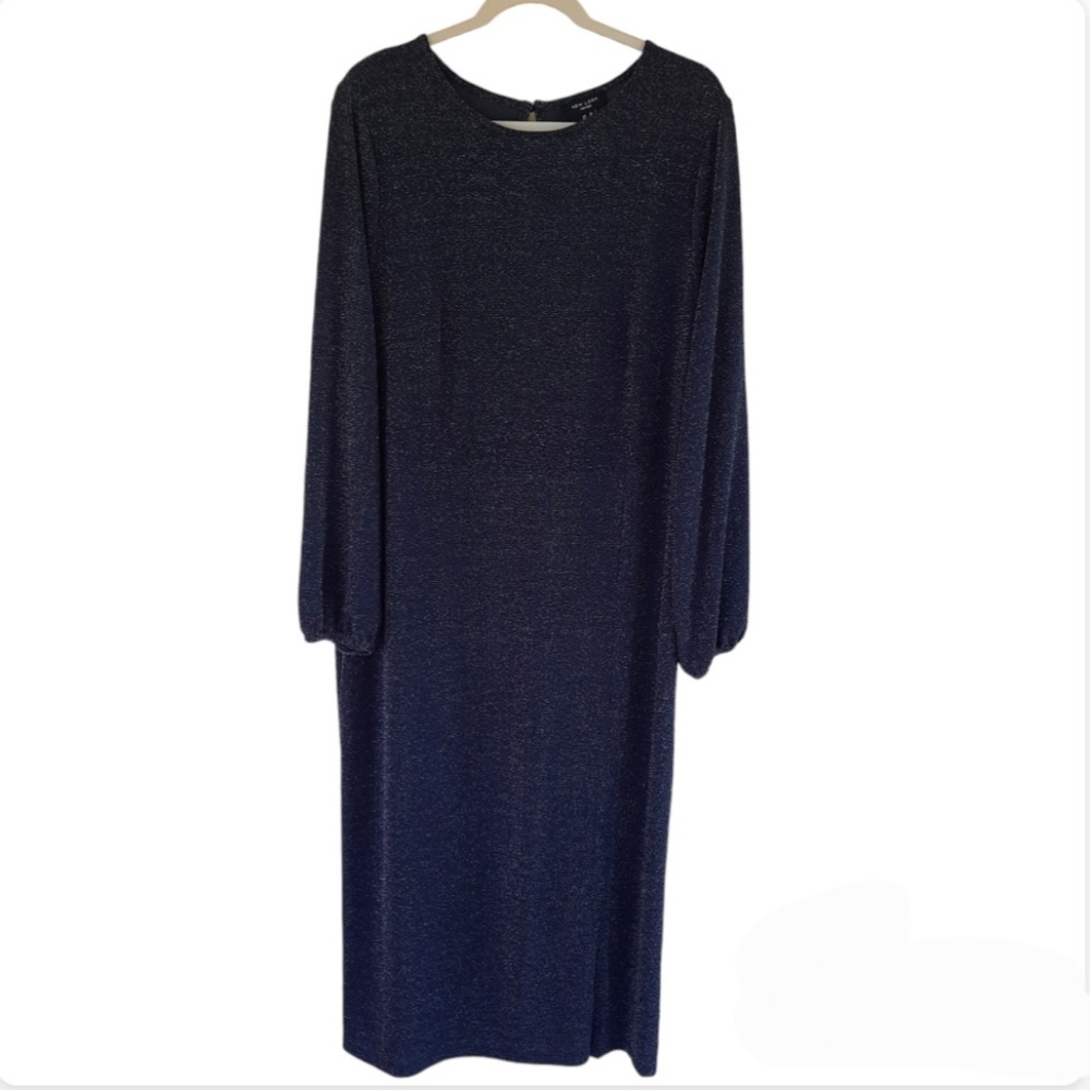 New Look Curves Navy Blue Shimmer Silver Metallic Womens Maxi Dress Plus Size 20